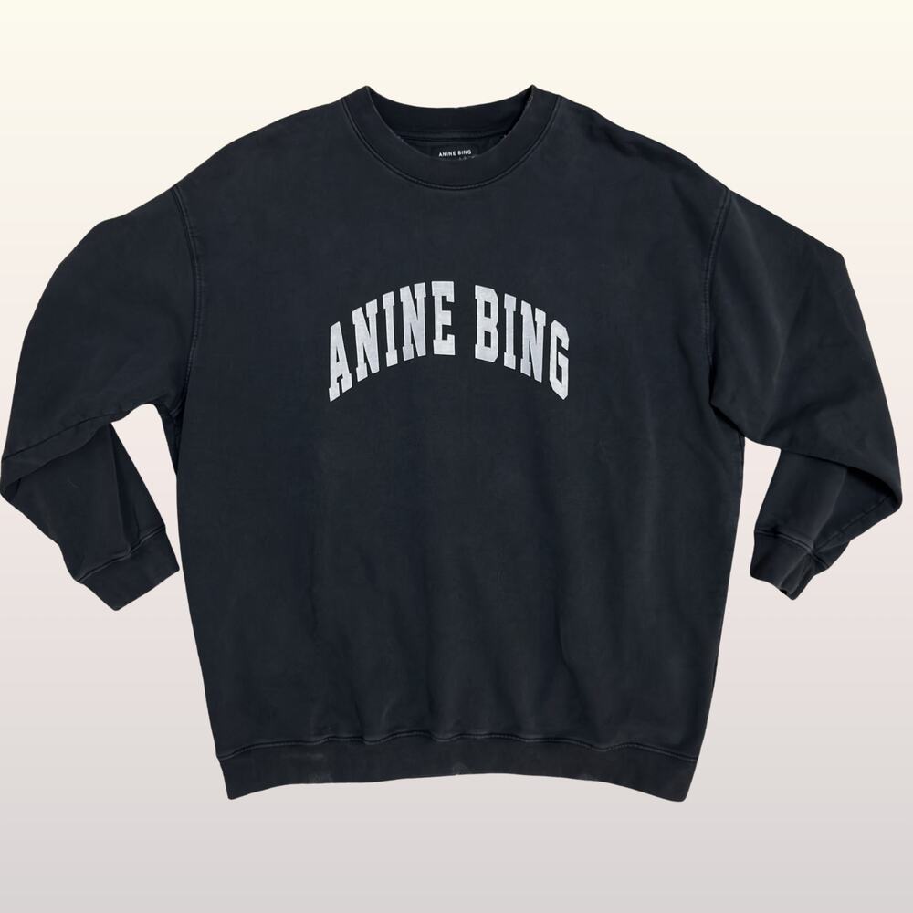 ANINE BING Tyler Oversized Sweatshirt sz Medium Washed Black 100% Cotton00
